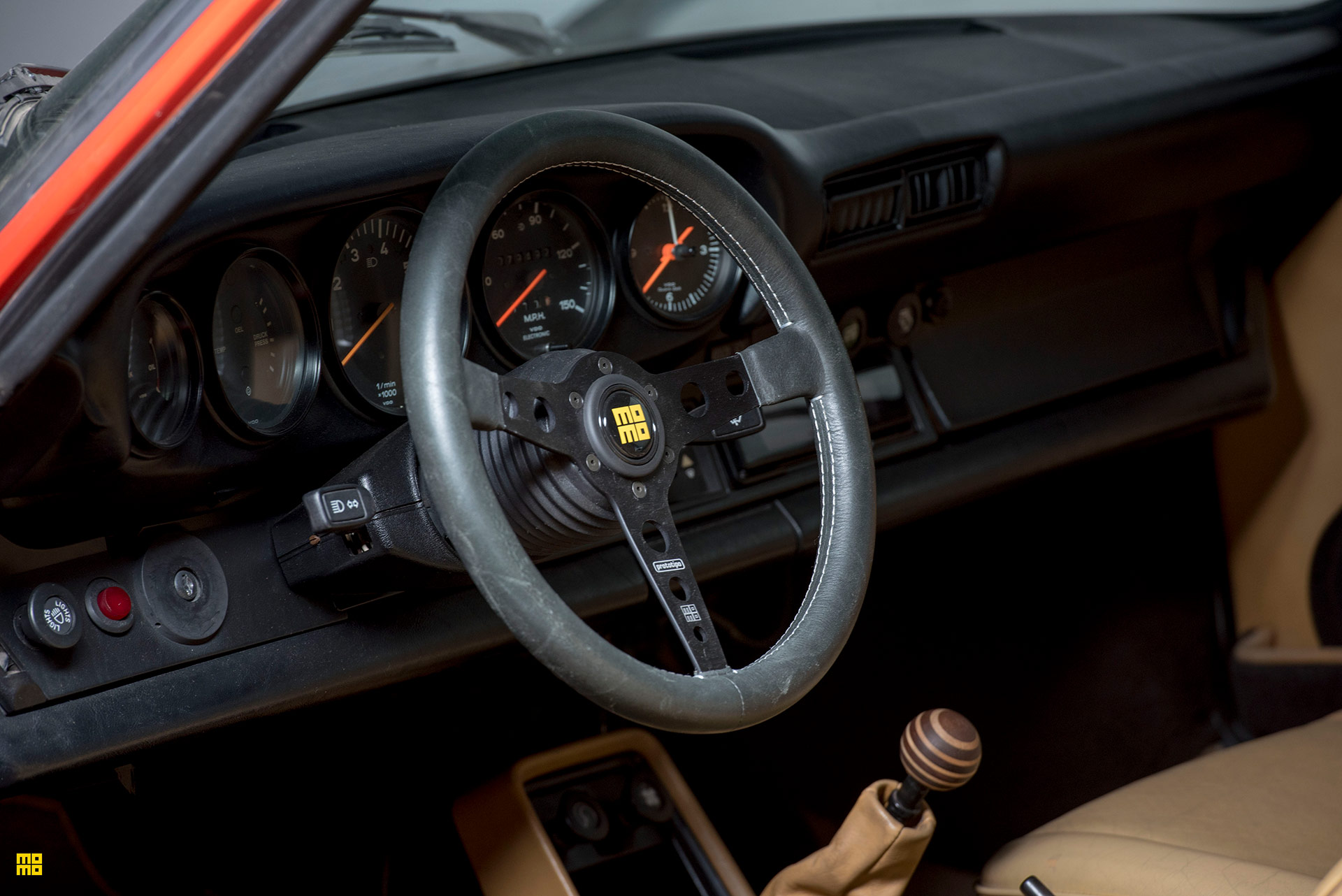 Guards Red Porsche 930 Turbo Slantnose – MOMO Heritage Prototipo Steering Wheel in Black